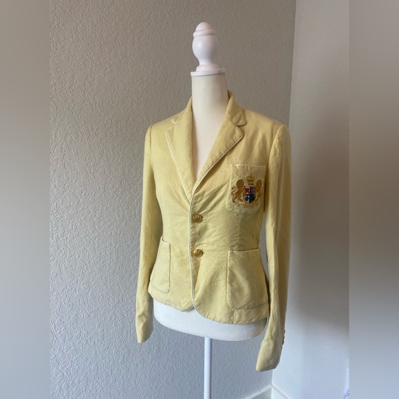 Y2k Preppy Ralph Lauren Rugby Yellow Wool Blazer - Picture 2 of 12